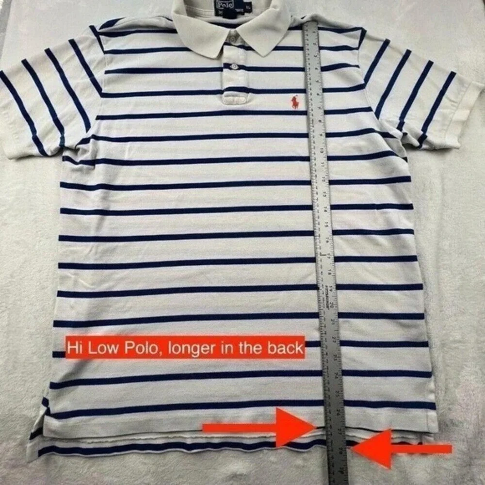 Polo Ralph Lauren Striped Polo Shirt XL Cream Navy Classic Cotton‎ Preppy Resort